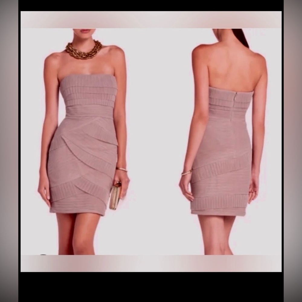 BCBG MAXAZRIA Jorie Bodycon Mini Dress Strapless Layered Lace mauve pink Size 0